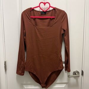 Mynta Brown Long Sleeve Ribbed Bodysuit Size Lp